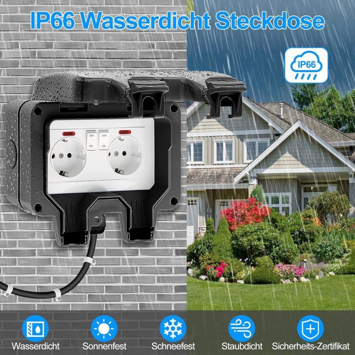 Boîte Prise étanche Extérieur Noir – Pour 2 Prises – Protection Pluie, Poussière – Montage Facile – Polypropylène Robuste – Idéal Jardin, Garage, Terrasse - 8