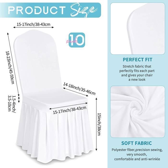 10 PCS Housses de Chaise Blanc Polyester Spandex Lycra Housse de Chaise Stretch avec Jupe, Housses de Chaise de Mariage de Sal[82] - Maison