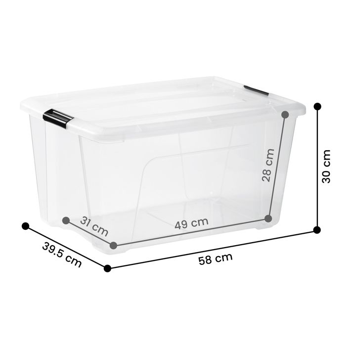 Boite de Rangemt Plastique avec Couvercle, 45L, Lot de 3, Transpart