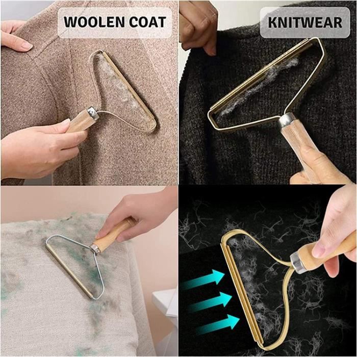 Rasoir Anti-bouloches Manuel En Bois - Double Face - Pour Vêtements, Tissus, Poils D'animaux