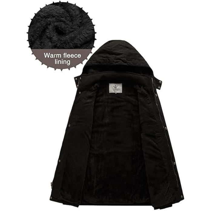 WenVen Veste Homme Décontractée à Capuche Hiver Chaud - Manteau Cargo Style Militaire Doublure Polaire