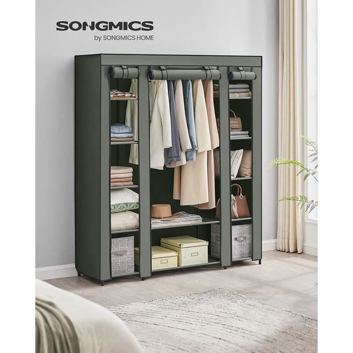 SONGMICS Armoire en tissu pliable avec rail de suspension, étagère à vêtements, organiseur de rangement pour SONGMICS Armoire en tissu pliable avec rail de suspension, étagère à vêtements, organiseur de rangement pour