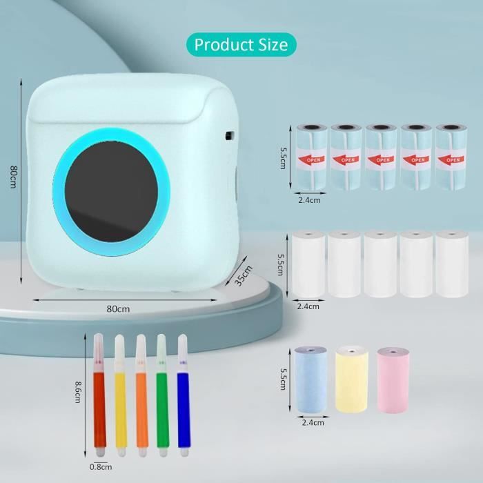 Heuchaey Imprimante Thermique Portable Mini | Sans Encre Avec 13 Rouleaux | Bluetooth Pour Photos Et Notes