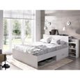 Lit avec tête de lit rangements et tiroirs 140 x 190 cm - Coloris : Blanc + Sommier - FLORIAN-2