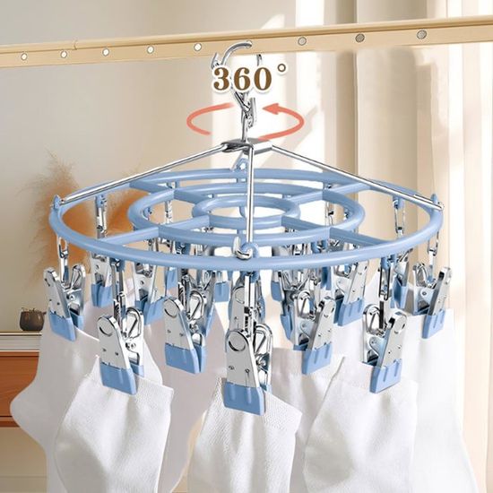 Cintre à Chaussettes En Métal, Séchoir En Acier Inoxydable Avec 36 Pinces A Linge Et Crochet Pivotant Cintre Carre En Metal Coupe Vent 95148737