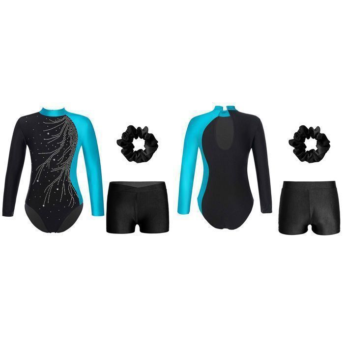 Justaucorps Gymnastique Fille Strass + Short + Chouchou – Tenue Danse Patinage Ballet Étoilé, 3-14 Ans, Confort Et Brillance