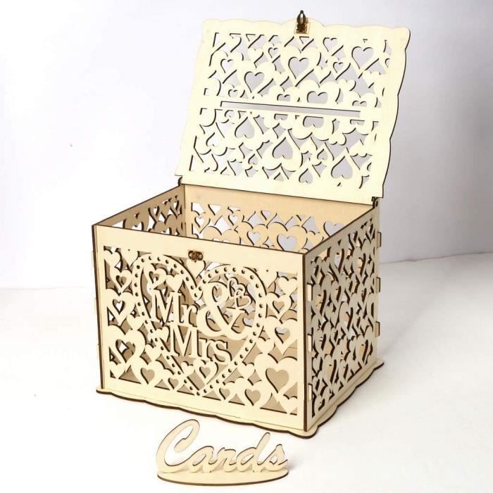 Urne Mariage En Bois LAUBLUST - Boîte Aux Lettres Avec Fente Et Couvercle Arqué - 35 X 25 X 19 Cm Naturelle