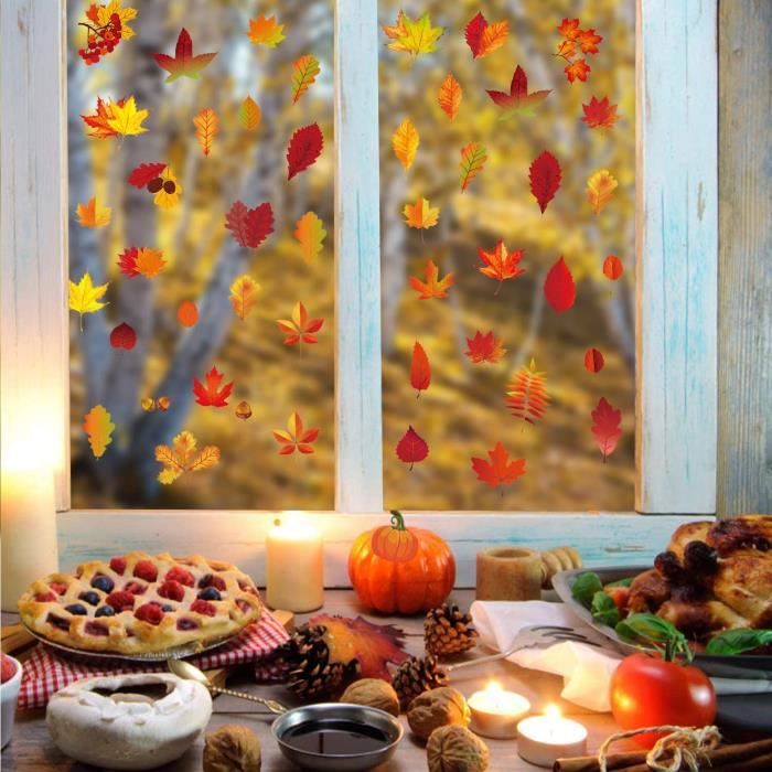 24 Feuilles D'autocollants Automne - Motifs Citrouille, Feuilles, écureuils