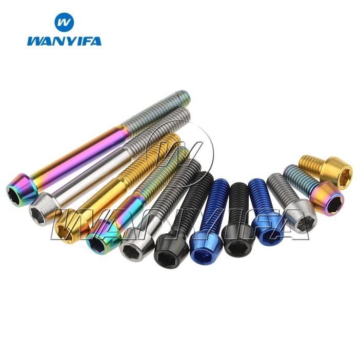 Wanyifa - Lot de 6 vis en titane à tête conique M5 x 16 mm, M5 x 18 mm avec rondelle pour pièces de tige de vélo (Titane normal, M5x18mm Wanyifa - Lot de 6 vis en titane à tête conique M5 x 16 mm, M5 x 18 mm avec rondelle pour pièces de tige de vélo (Titane normal, M5x18mm