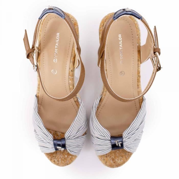 Sandale compensee TOM TAILOR Navy Argent Femme Boucle de serrage Talon compense Synthetique Bleu Cdiscount Chaussures