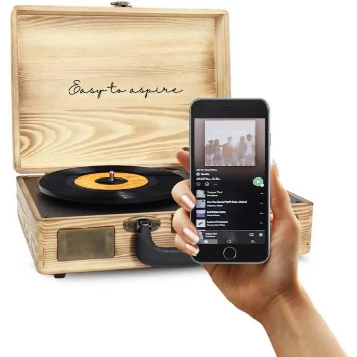 Platine Vinyle Bluetooth Rétro – Tourne-disque à Courroie, 3 Vitesses, Haut-parleurs Intégrés, Design Bois – USB, RCA, AUX