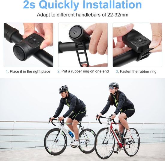 Sonnette Vélo électrique 120dB étanche IPX4 | 4 Modes + Alarme Antivol | Rechargeable USB Pour VTT Et Route