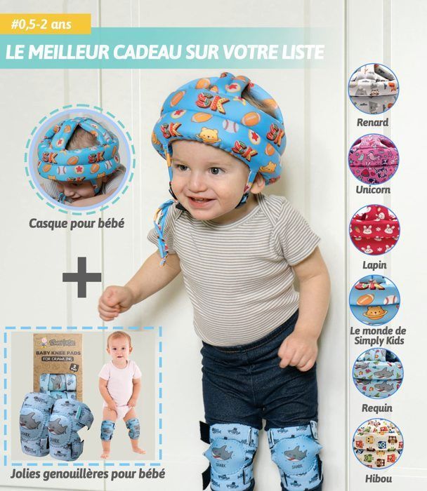 Casque Anti-Chute Bébé Avec Genouillères - Protection Tête & Dos Pour Apprentissage Marche (Dragon)