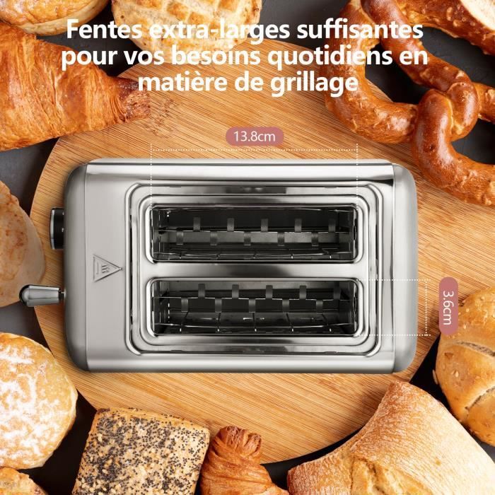 Grille pain électique Toaster Inox 2 fentes Extra-Longues