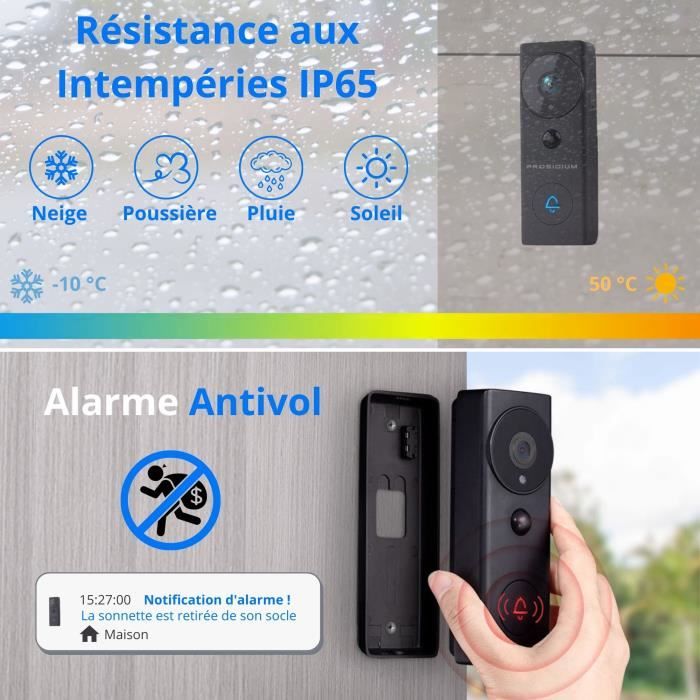 Sonnette sans Fil avec Caméra FHD1080P Visiophone WiFi Intérieur avec  Carillon Batteries Rechargeables Compatible Alexa Google Home - Cdiscount  Bricolage