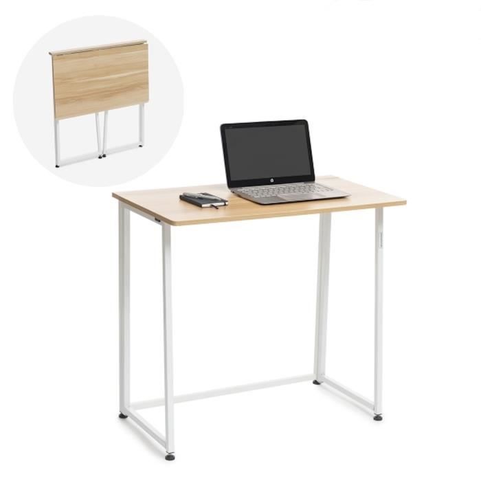 Bureau Pliable 80cm WOHOMO - Design Marbre Blanc Et Pieds Dorés, Idéal Pour Petits Espaces Ou Bureau Maison