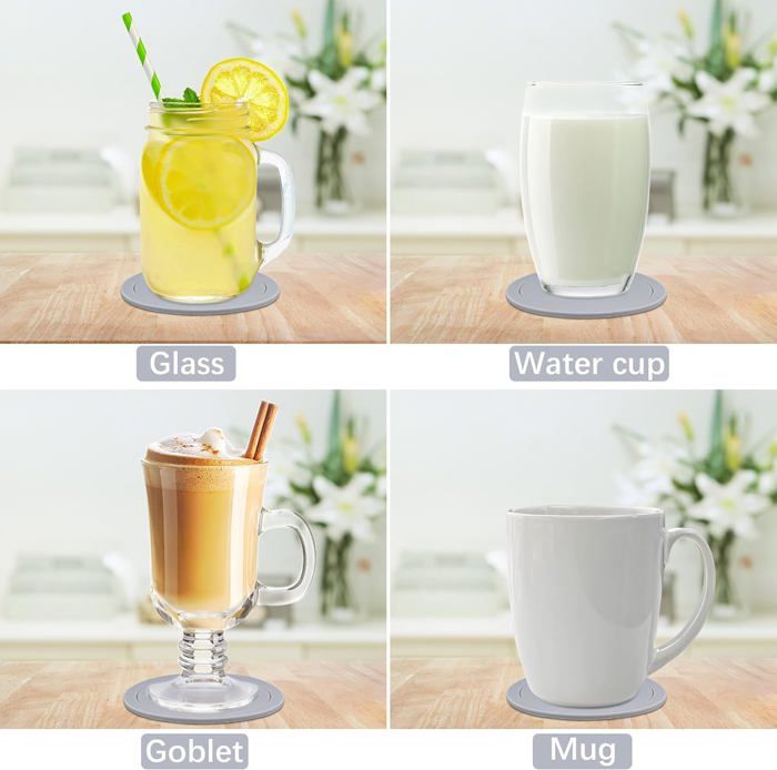 Lot De 6 Dessous De Verre En Silicone IYYI - Absorbants, Antidérapants, Protecteurs De Meubles - Design à Rainures Profondes - Gris