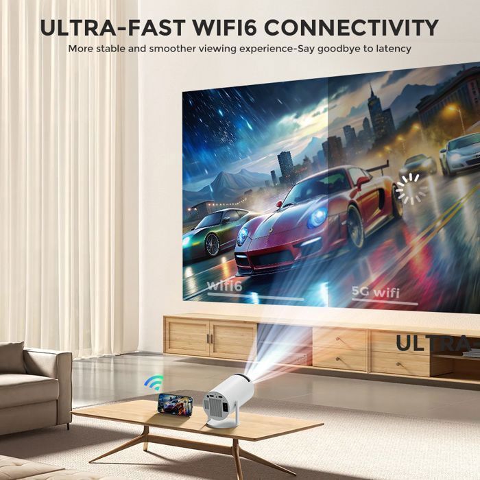 Mini proiettore tascabile, proiettore Smart DLP Pico Supporto ingresso HD/decodifica 4K HD con HDMI USB/touch screen/RC, per home theater, feste in famiglia ( Android 6.0)(ME