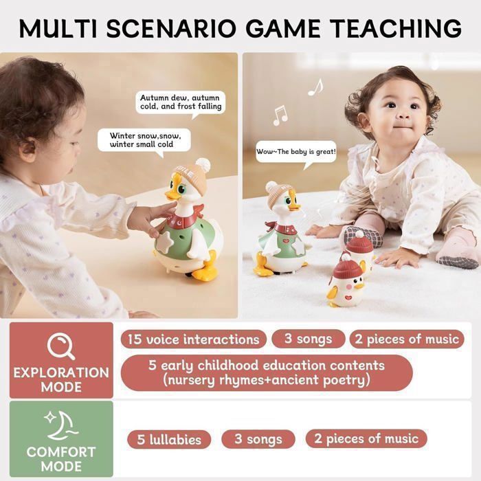 Jouet Canard Dansant Pour Bébé - Lumière LED, Musique, Gestuelle Amusante, En ABS, Pour éveil Sensoriel