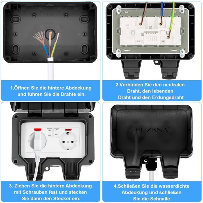Prise Extérieure étanche IP66 Avec Volet Verrouillable - Pour Jardin, Piscine, Garage (220-250V, 16A), Kit Complet