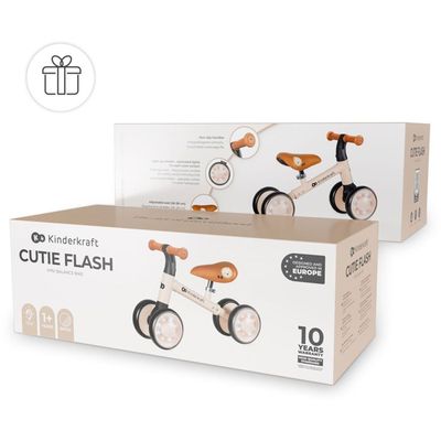 Draisienne Kinderkraft Cutie Flash – Roues LED, Siège Réglable 26–28 Cm, Cadre Acier 2,1 Kg, Dès 1 An, Beige