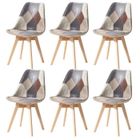 BRAND Lot de 6 Chaises - Lin - Pieds en Hêtre Massif - Chaises Rembourrées Design Vintage Patchwork Multicolore(brun)