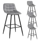 WOLTU 4X Tabouret de Bar, Chaise de Bar, Assise rembourrée en Velours avec Pieds et Repose-Pieds en métal,Gris Clair