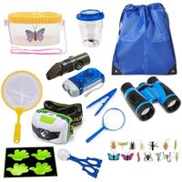 KENLUMO Jouet d'explorateur extérieur 27 pcs,Jouets de jardin pour enfants,Jumelles Enfant Kit Bug Catcher avec Bug Containers-Bleu