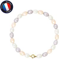PERLINEA - Bracelet Véritable Perle de Culture d'Eau Douce Riz 5-6 mm Multicolore - Or Jaune - Bijoux Femme
