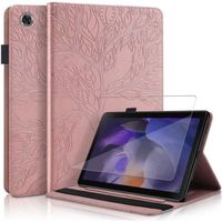 Verre trempé + Coque Tablette pour Samsung Galaxy Tab A8 10.5 " 2021 Flip Housse Cuir PU Etui avec Fentes Cartes- Or Rose Arbre
