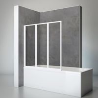 Pare baignoire  127x120 cm, sans percer, paroi de baignoire 3 volets pliants, verre transparent, profilé blanc, Schulte