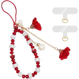 Dragonne De Téléphone Rose Avec Perles Et Fleurs - Design élégant Et Mode - Longueur Ajustable - Accessoire Bijou Pour Smartphone