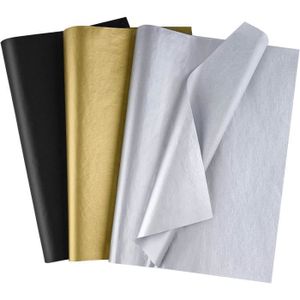 PAPIER CADEAU Papier de soie métallisé et noir pour emballage cadeau - 50 feuilles - 35x50cm