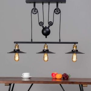 corde de chanvre KJLARS Plafonnier Suspension Luminaire Style de ferme de campagne fran/çaise Lampe Perles en bois Lustre Antique Pendante pour cuisine salon salle /à manger chambre 36CM*28cm E14*3
