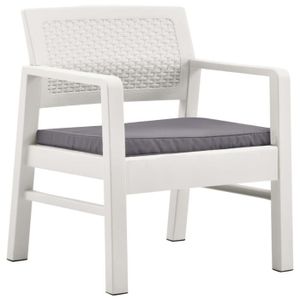 Ensemble table et chaise de jardin KIMISS Salon de jardin 4 pcs avec coussins Plastique Blanc-LEF1