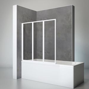 PORTE DE BAIGNOIRE Pare baignoire  127x120 cm, sans percer, paroi de baignoire 3 volets pliants, verre transparent, profilé blanc, Schulte