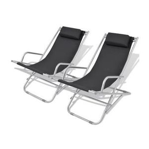 CHAISE LONGUE Chaises inclinables de terrasse - VIDAXL - Acier Noir - Pliant - Confort optimal - 2 personnes