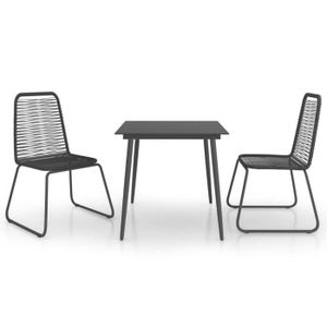 Ensemble table et chaise de jardin Salon de jardin 3 pcs Rotin PVC Noir 3060112