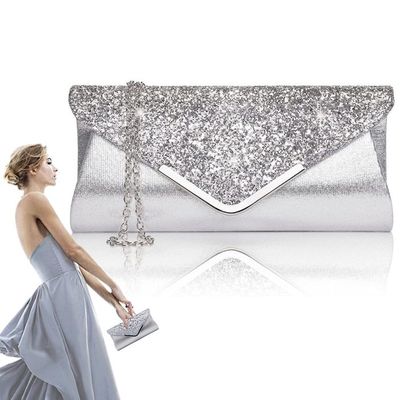 Pochette Soirée Femme Paillettes Champagne - Sac Enveloppe Avec Chaîne Amovible, 23.5x12.5x5 Cm, Idéal Mariage/fête