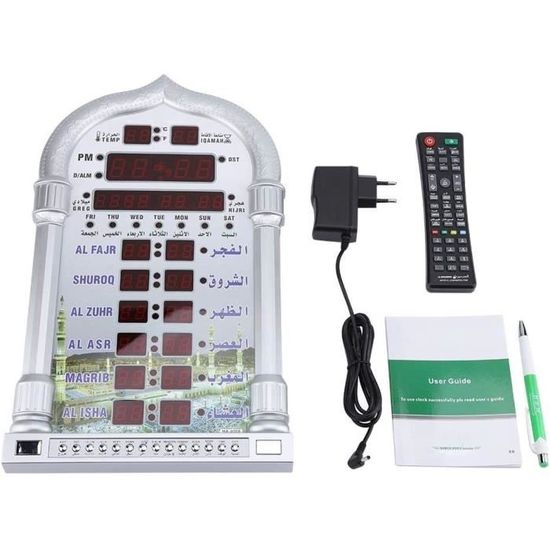 Horloge De Prière Azan LED - Affichage Numérique Islamique Avec 5 Temps De Prière, Rappel Azan, Musique Makkah, Température Et Calendrier Hijri