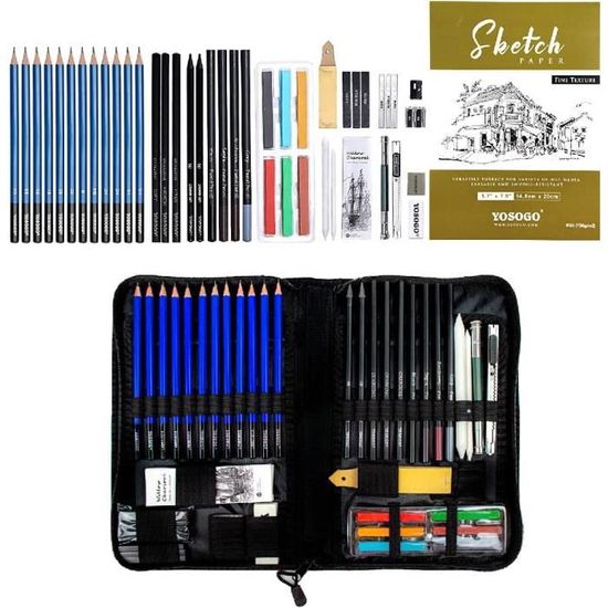 YOSOO Crayon à dessin au fusain 73pcs Crayon de Couleur à Esquisse Dessin  Ensemble de Gomme Crayon Graphite au Fusain(73pcs ) - Cdiscount Beaux-Arts  et Loisirs créatifs