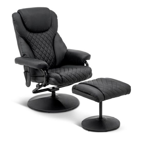 Fauteuil Relax Avec Pouf - Pivotant, Inclinable, Similicuir Crème, Pour Salon/Chambre - 8