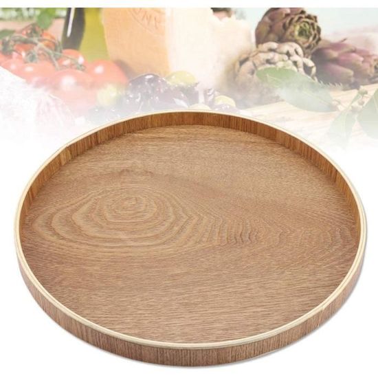 Plateau De Service Rond En Bois Massif, Noir, 37,5 Cm, Pour