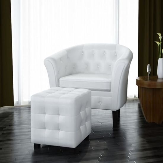 MAD-5722Fauteuil avec repose-pied Blanc Similicuir Fauteuil Relax GrandConfort|Fauteuil de Relaxation & Massage Fauteuil TV
