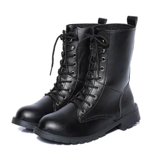 Bottines Femme Style et arm e militaire Noir Polyur thane