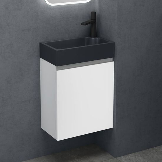 Meuble De Salle De Bain Avec Lavabo – 120 Cm, Blanc Mat, 2 Tiroirs, Lavabo Solid Surface Anthracite