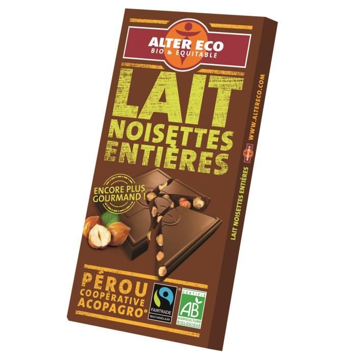ALTER ECO Chocolat Lait Noisettes Entières Bio 100g