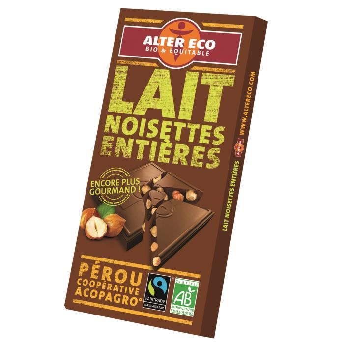 Barre chocolat lait noisette Bio, Confiseries