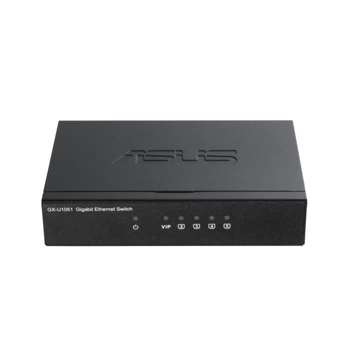 ASUS  GX-U1051 Géré Gigabit Ethernet [10/100/1000] Noir (GX-U1051 SWITCH - 5x Gigabit RJ-45, MAC 4K, VIP port, Plug and Play) - 90IG