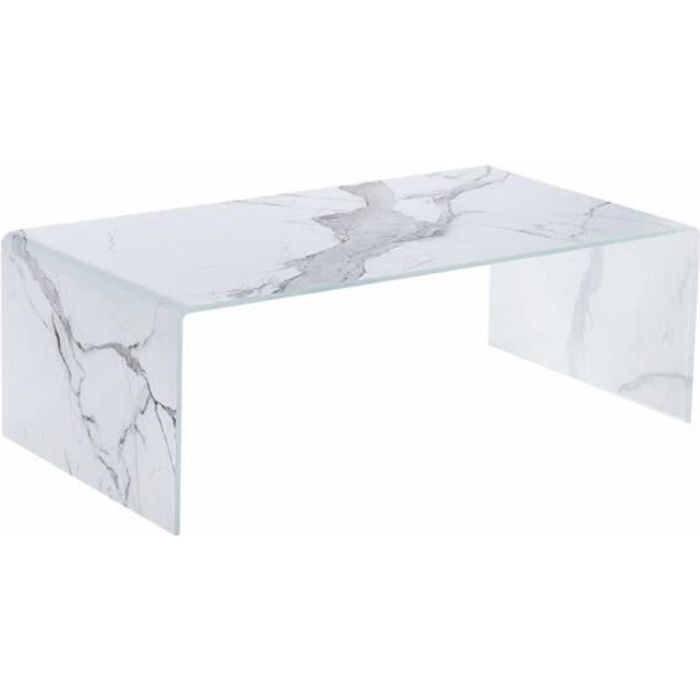 Table basse MORA Blanc - plateau Verre pieds Verre 110 x 60